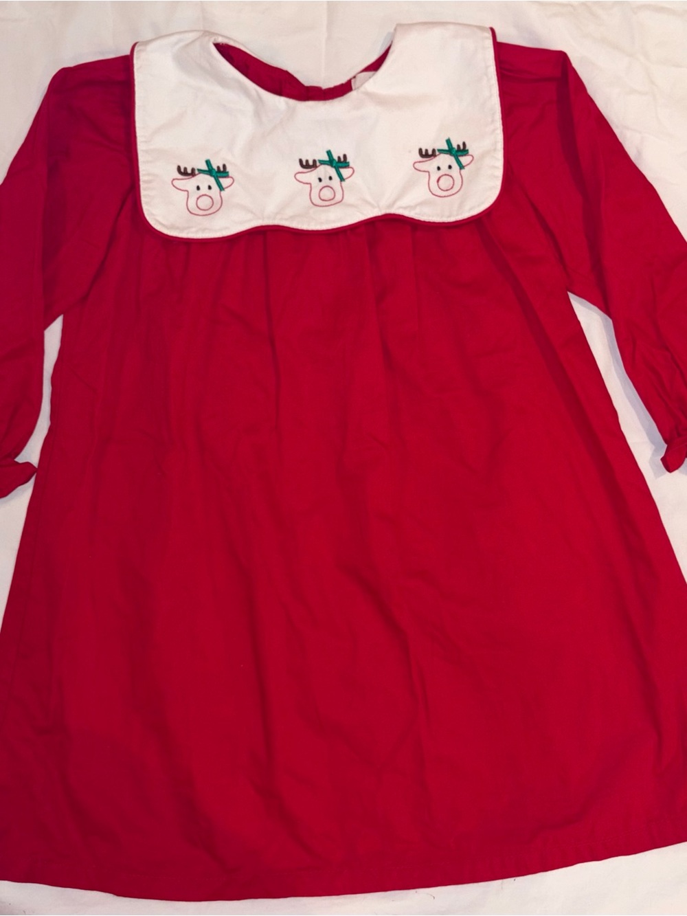 Honey Dew sweet red Christmas Dress with Reindeer on Bib sz 6 EUC